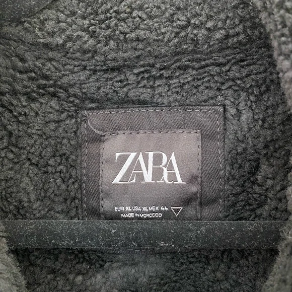 Zara Black Denim Jacket Men’s XL Faux Sherpa-Lined Button Up Trucker Winter NWT